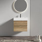 24' Rough Oak Bathroom Vanity with White Glossy Engineered Quartz Sink Soft Drawers