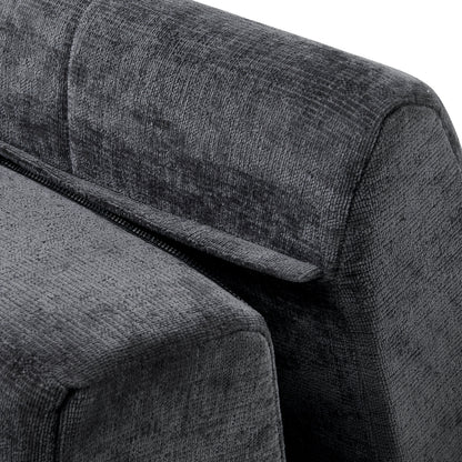 Sectional Sofa Curved L-Shape Chenille Gray 4 Seat 119 In Tufted