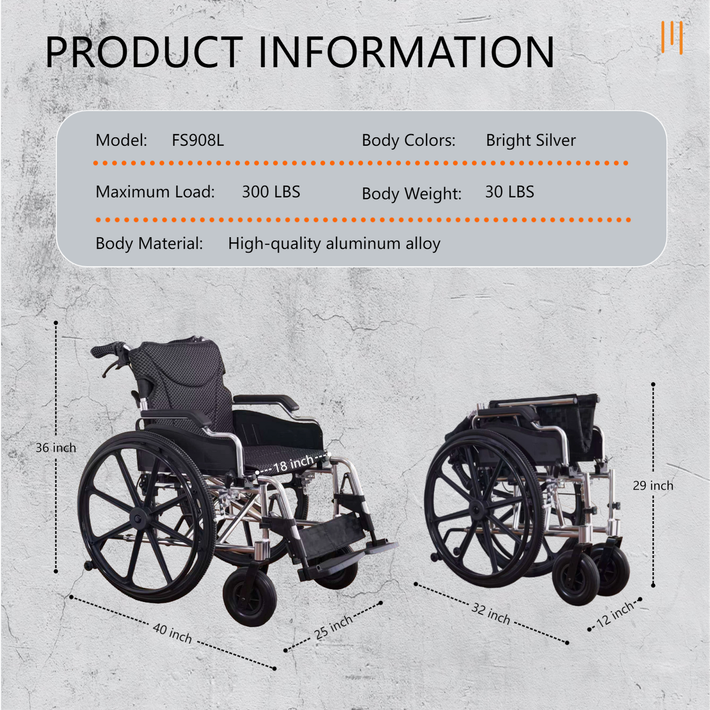 Wheelchair Manual Transport Folding Aluminum 18 In Seat 24 In Wheels Black