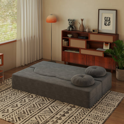 Floor Sofa Bed Corduroy Gray Convertible Sleeper Full Size 75.6 In
