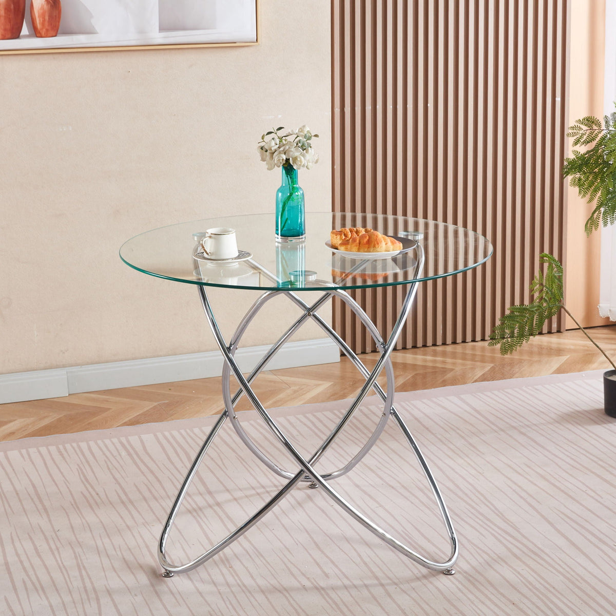 Metal Leg Dining Table With Tempered Glass Top