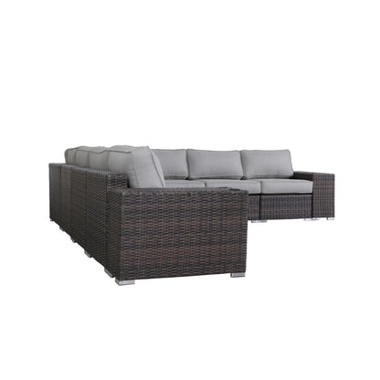 Outdoor Sectional Set HDPE Wicker Aluminum Gray 15 Cushions 2100 LB
