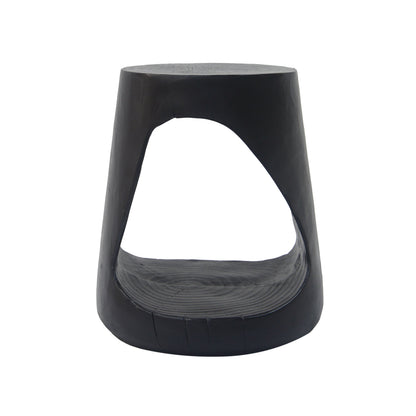 MGO Hollow Side Table, Wood-like Texture, Black, Durable Weather Resistant