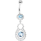 Blue CZ Gem Quatrefoil Layered Flowing Flower Form Dangle Belly Ring