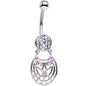 Pink CZ Gem Circular Woven Pattern Dangle Belly Ring