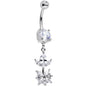 Clear CZ Gem Glitter Budding Flower Dangle Belly Ring