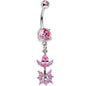 Pink CZ Gem Glitter Budding Flower Dangle Belly Ring