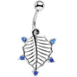 Blue CZ Gem Lattice Style Hawthorne Leaf Dangle Belly Ring