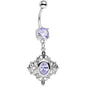 Clear Purple CZ Gem Princess Cut Drop Dangle Belly Ring