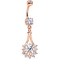 14k Rose Gold Plated Clear Gem Tribal Fan Drop Dangle Belly Ring