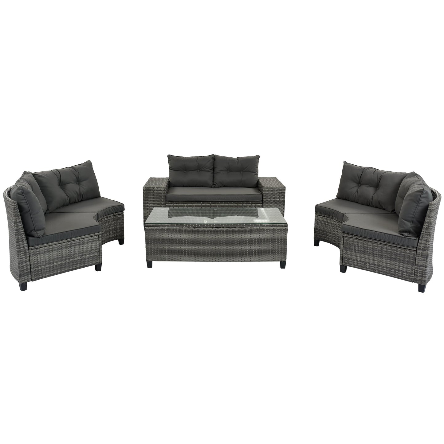 Outdoor Sectional Set PE Wicker Steel Gray Half Moon 8 Piece 250 LB