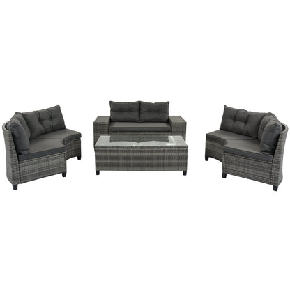 Outdoor Sectional Set PE Wicker Steel Gray Half Moon 8 Piece 250 LB