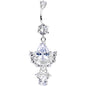 925 Sterling Silver Clear Spectacular Teardrop Dangle Belly Ring