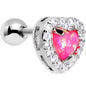 16G 1/4 Pink Synthetic Opal Clear Gem Heart Cartilage Earring