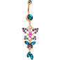 Aqua Pink Rose Gold Anodized Vibrant Butterfly Dangle Belly Ring