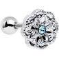 16G 1/4 Aqua Gem Steel Mandala Flower Tragus Cartilage Earring