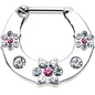 14G 5/16 Clear and Pink Gem Steel Flower Septum Clicker