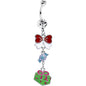 Clear Gem Christmas Present and Bow Dangle Belly Ring