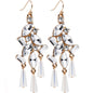 Clear Gold Tone Embellished Chandelier Fish Hook Drop Earrings