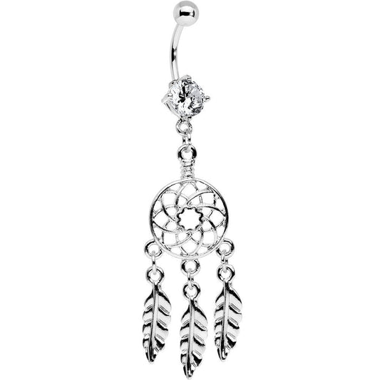 Clear CZ Stainless Steel Dreamcatcher Dangle Belly Ring