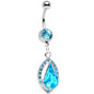 Aqua Gem Stainless Steel Encaptured Teardrop Dangle Belly Ring