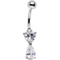 Clear Gem Stainless Steel Teardrop Heart Belly Ring