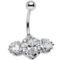 Clear Triple Gem Deco Frame Bottom Mount Belly Ring
