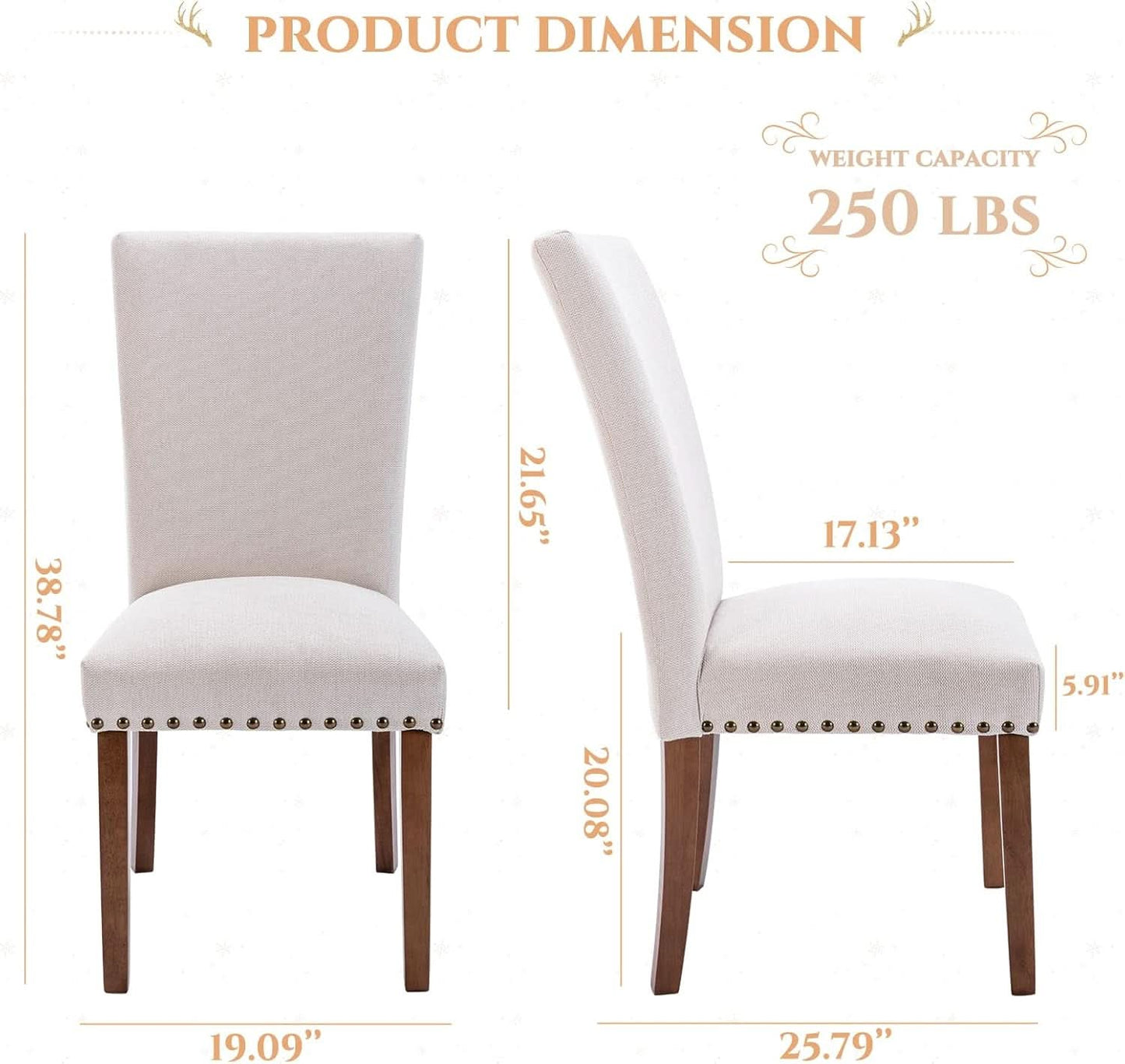 Parsons Dining Chairs Beige Upholstered Nailhead Set of 4