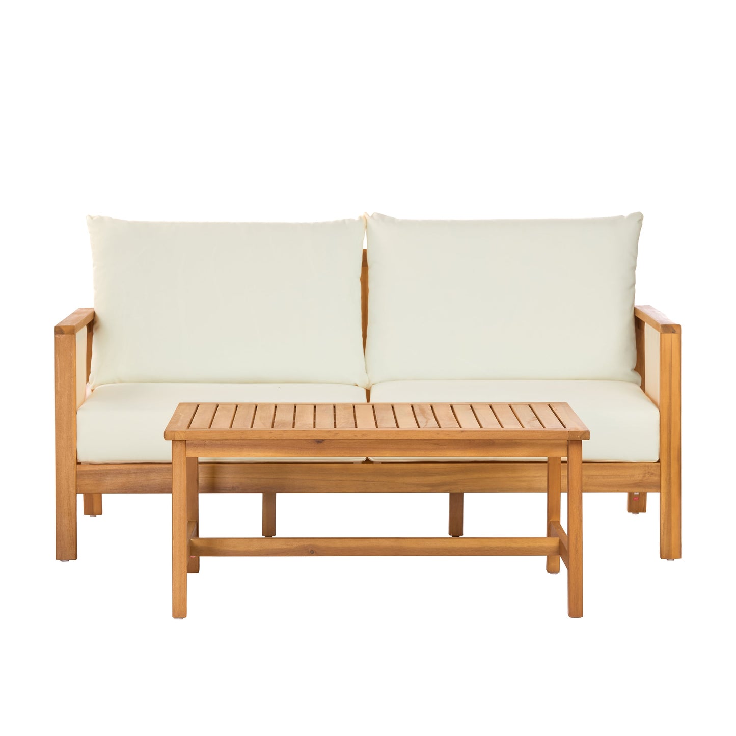 Outdoor Sofa Set Acacia Wood Teak Textilene Beige Cushion 2 Piece