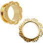 7/8 Gold PVD Filigree Flower Screw Fit Tunnel Plug Set