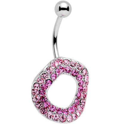 Pretty Pink Gem Stainless Steel Warped Ring Belly Ring