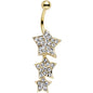 Clear Gem Gold Plated Steel Triple Star Dangle Belly Ring