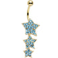 Aqua Gem Gold Plated Steel Triple Star Dangle Belly Ring