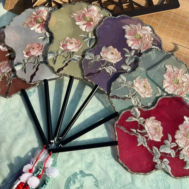 Ancient Style Fan Chinese Style Hanfu Dance Shooting Long Handled Embroidered Classical Double Sided Fan Female Decorative Fan