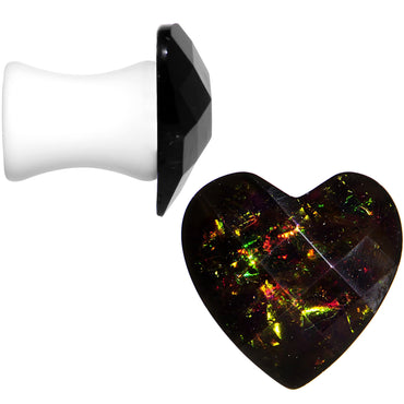 2G White Acrylic Black Valentine Love Heart Saddle Plug Set
