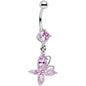 Light Pink Gem Butterfly Prong Set Dangle Belly Ring