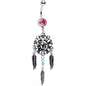 Pink Gem Sun and Moon Feather Celestial Daydream Dangle Belly Ring