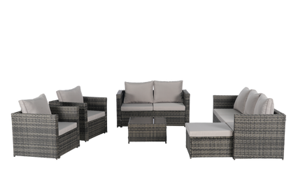 Outdoor Patio Set 6 Piece PE Rattan Seats 8