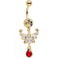 Clear CZ Red Gem Drop Gold Anodized Ornate Butterfly Dangle Belly Ring