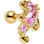 16G 1/4 Pink CZ Gold Anodized Swirl Left Cartilage Earring