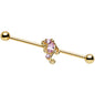 14G Pink CZ Gold Anodized Deco Swirl Industrial Barbell 38mm