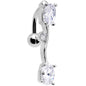 Clear Gem Stainless Steel Barbell Double Mount Reversible Belly Ring