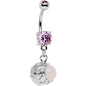 Pink Gem White Globe Dangle Belly Ring Created with Crystals
