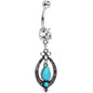 Clear Gem Synthetic Turquoise Detailed Teardrop  Dangle Belly Ring