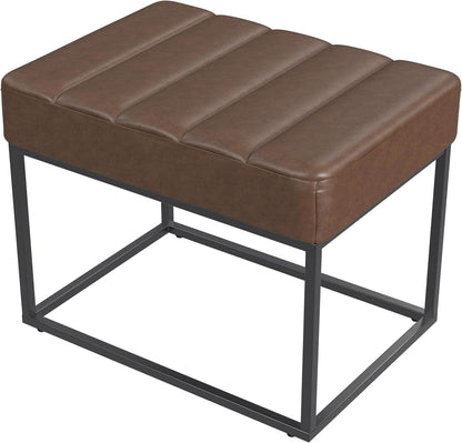 Small Brown Faux Leatherette Channel Tufted Ottoman