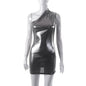 New One-shoulder Sleeveless Slim Wrap Buttock Bright Face Hot Girl Dress