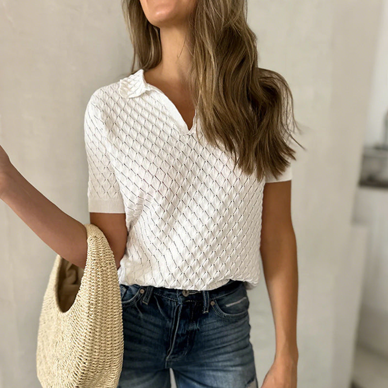 V-neck Pullover Knit T-shirt For Women