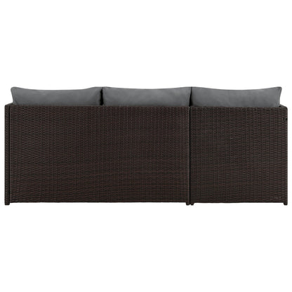 Outdoor Patio Set PVC Rattan Steel Brown Gray 3 Piece with Chaise