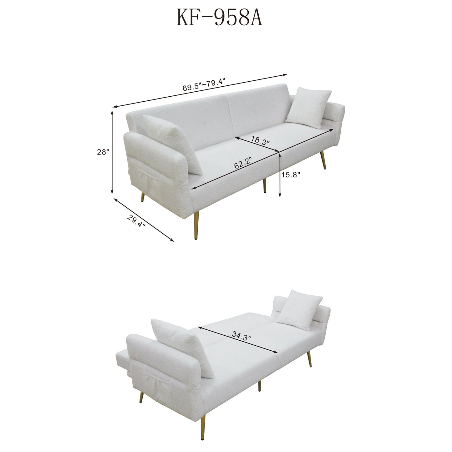 Loveseat Futon Teddy Fabric Pink Convertible 4-Angle Adjustable