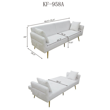 Loveseat Futon Teddy Fabric Pink Convertible 4-Angle Adjustable